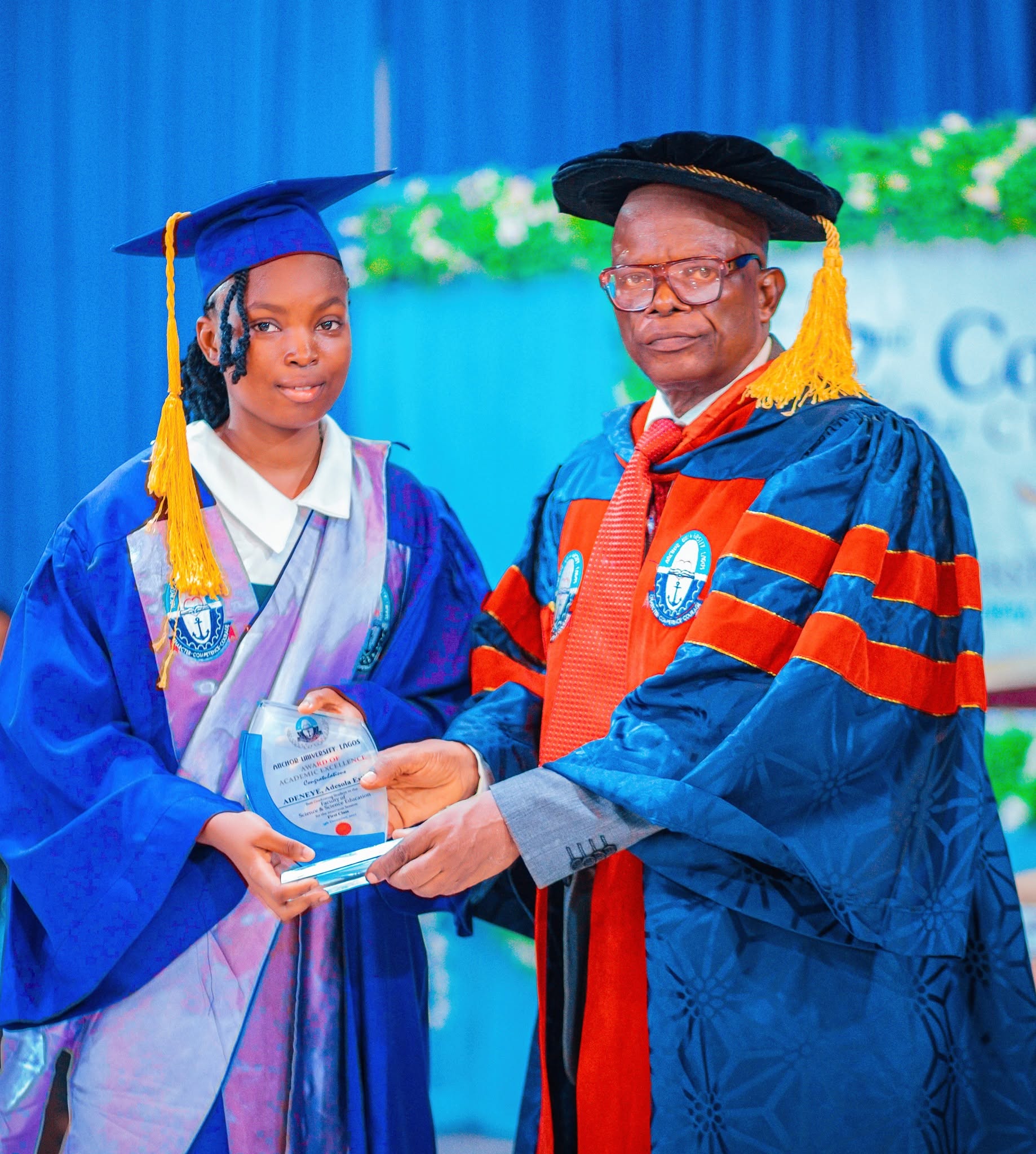 Anchor University JUPEB graduate receiving an award from a university leader