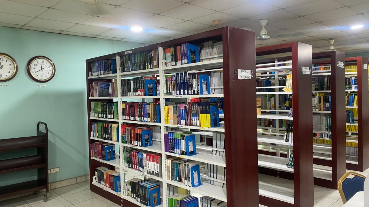 Law textbook shelves in the Law Library