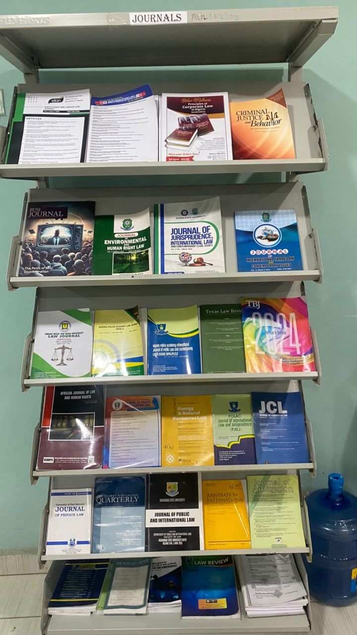 Display rack of law journals in the Law Library