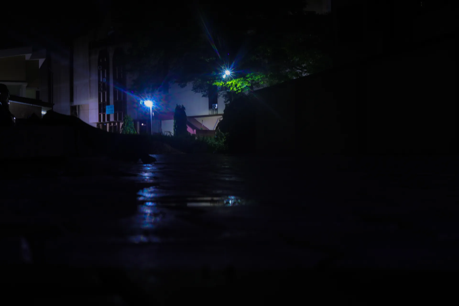 Campus buildings at night