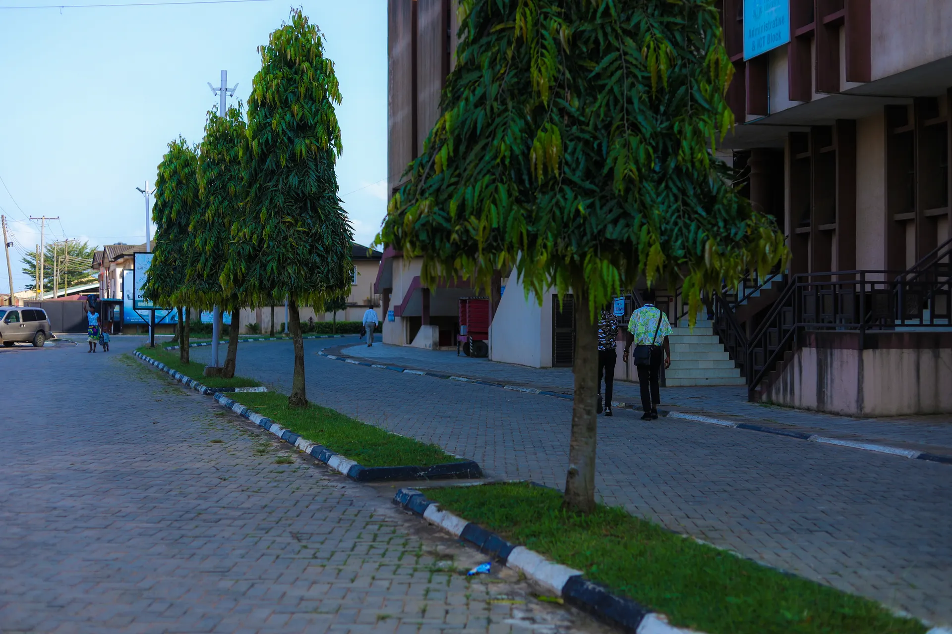 Walkway alongside a campus building