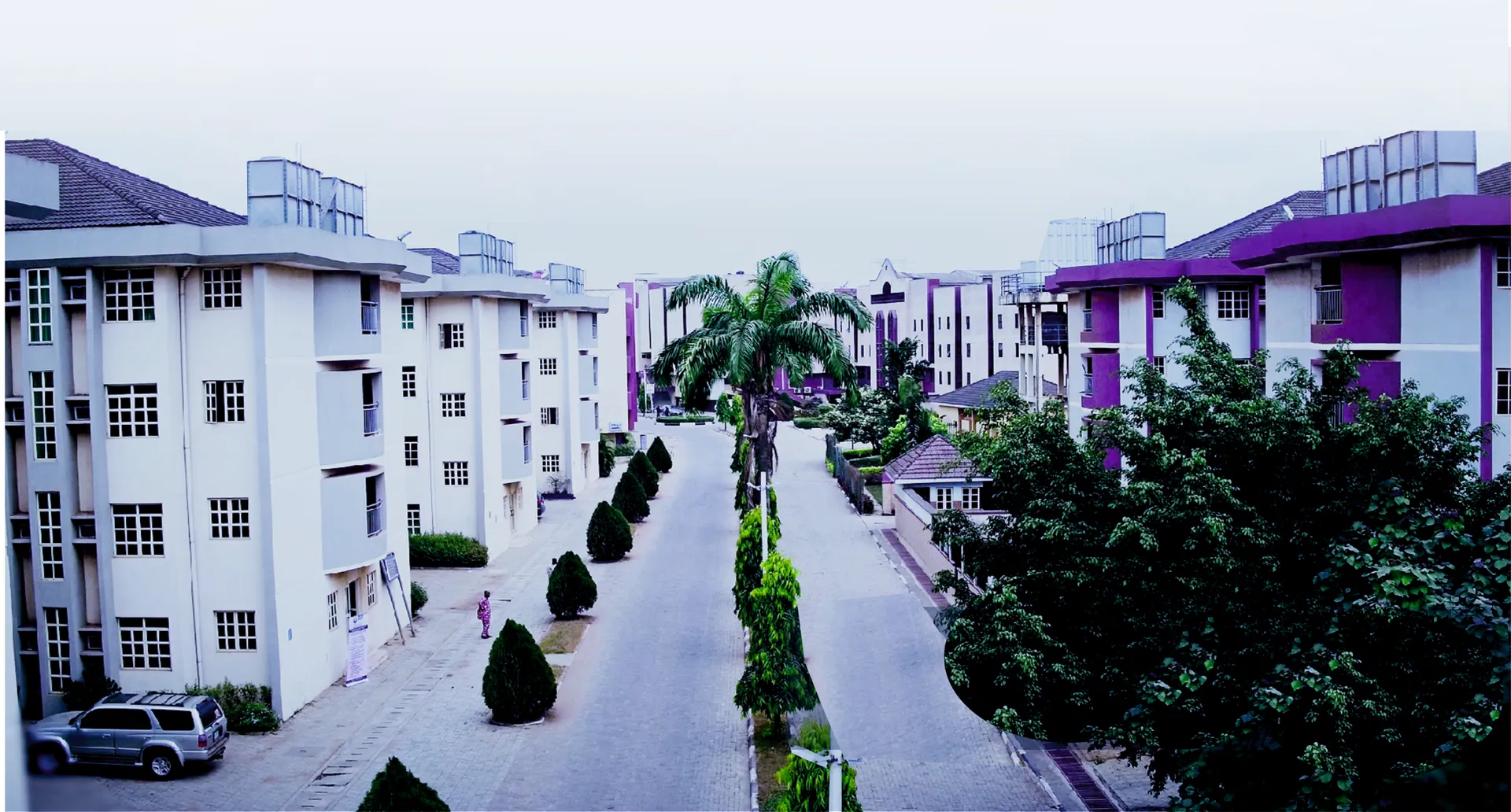 Panoramic view along the Anchor University campus